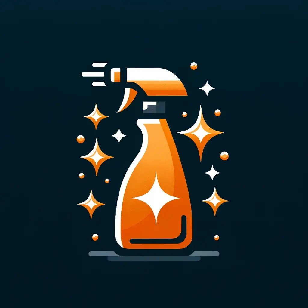  icon for a general cleaning service. The icon should depict a stylized cleaning spray bottle with a sparkling effect to symbolize cleanlines